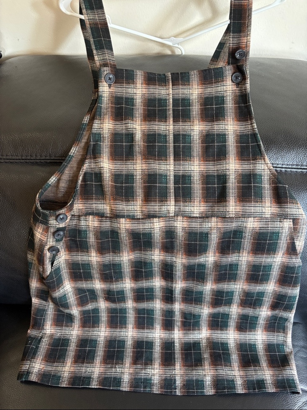 SO Green and Brown Plaid Pinafore Dress